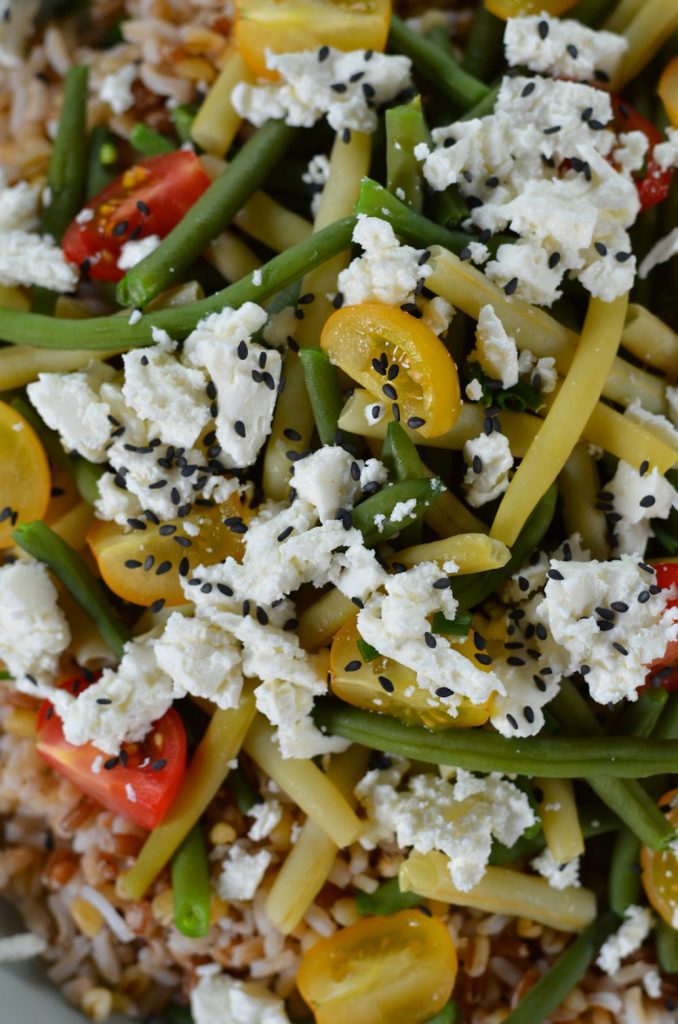 Salade de haricots verts, haricots beurres et céréales
