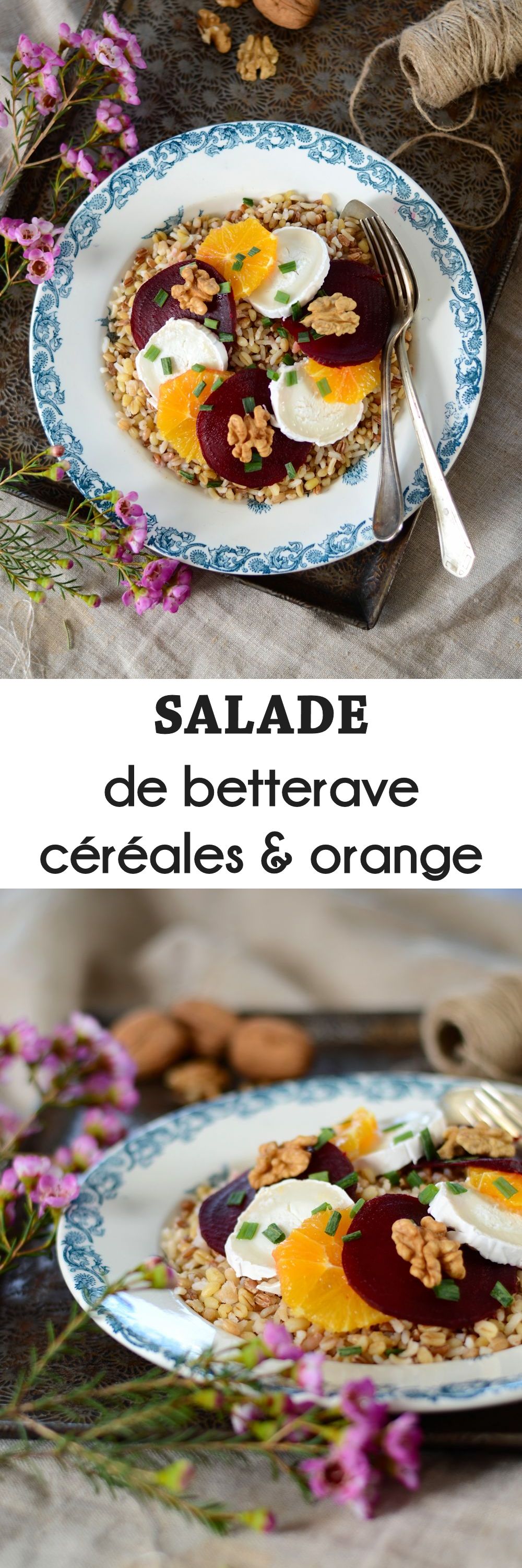 Salade de betterave rouge, céréales et orange