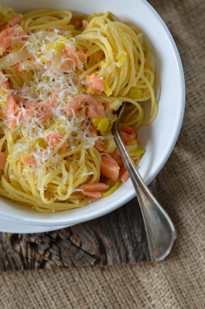 Spaghetti Au Saumon Et Fondue De Poireau Recette