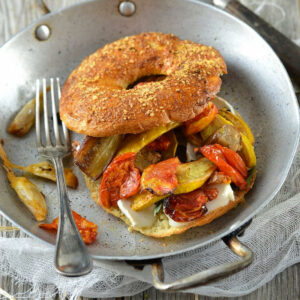 Roasted Vegetables Bagel and Goat Cheese