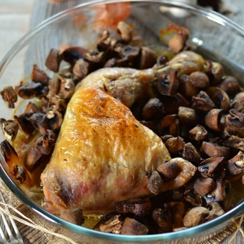 recette Cuisse de poulet rôti au four aux champignons