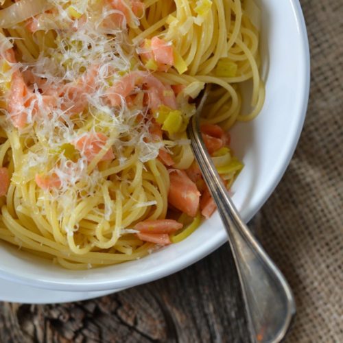 Spaghetti au saumon et fondue de poireau Recette