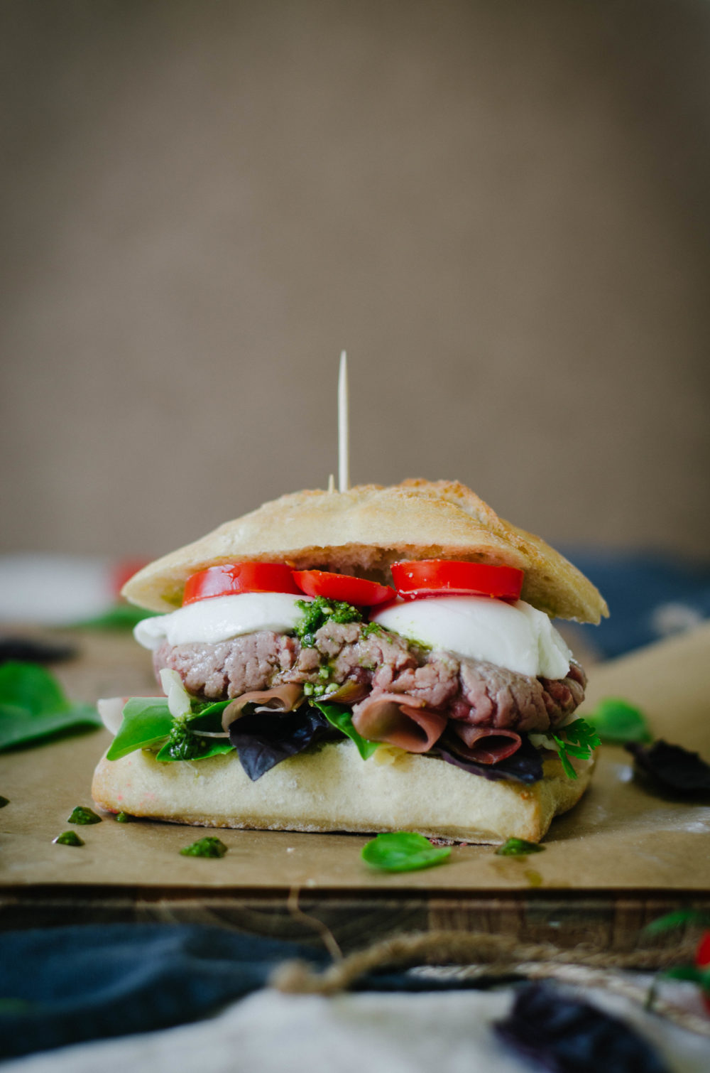 Italian Pesto Burger with Parma Ham and Mozzarella recipe