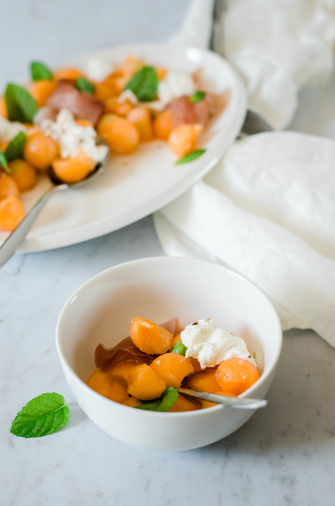 Salade de melon, mozzarella et jambon cru