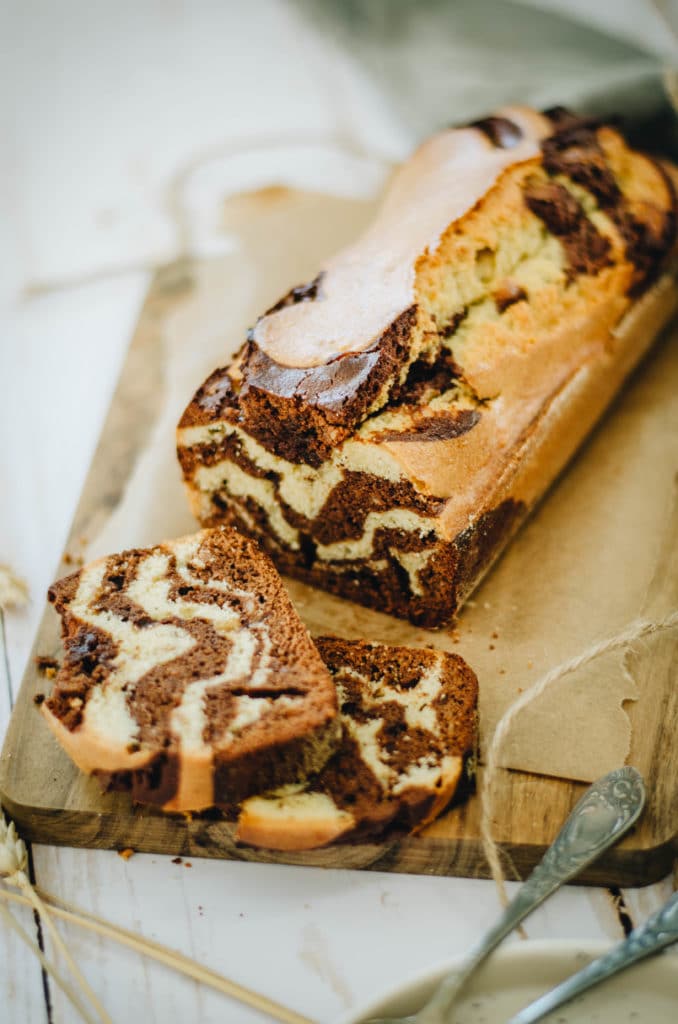 Chocolate and peanut butter marble cake