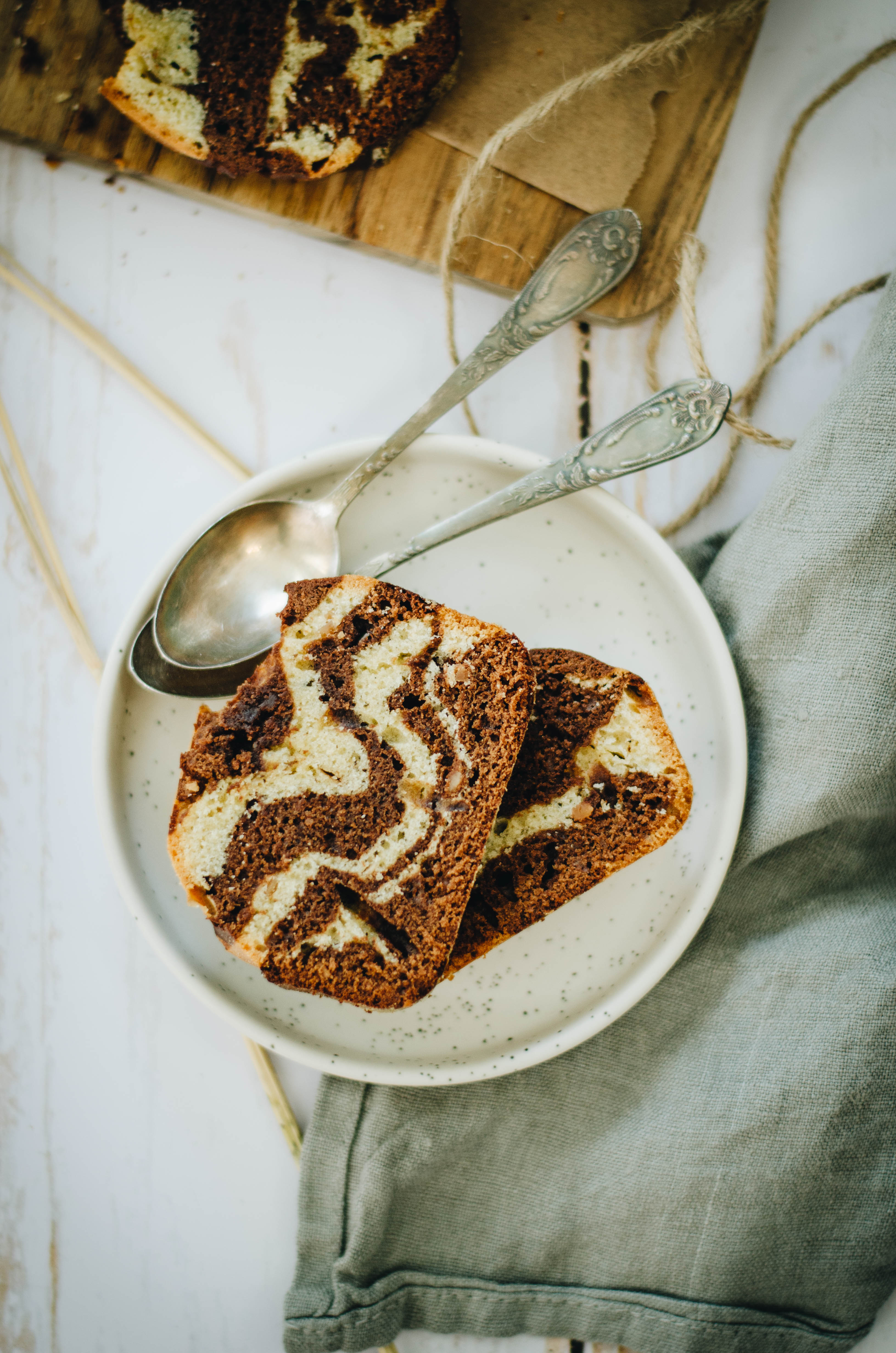 Chocolate and peanut butter marble cake