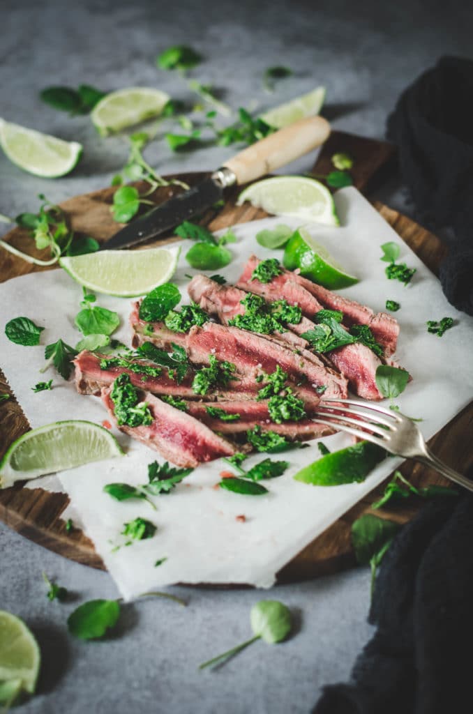 Red meat and herb salad