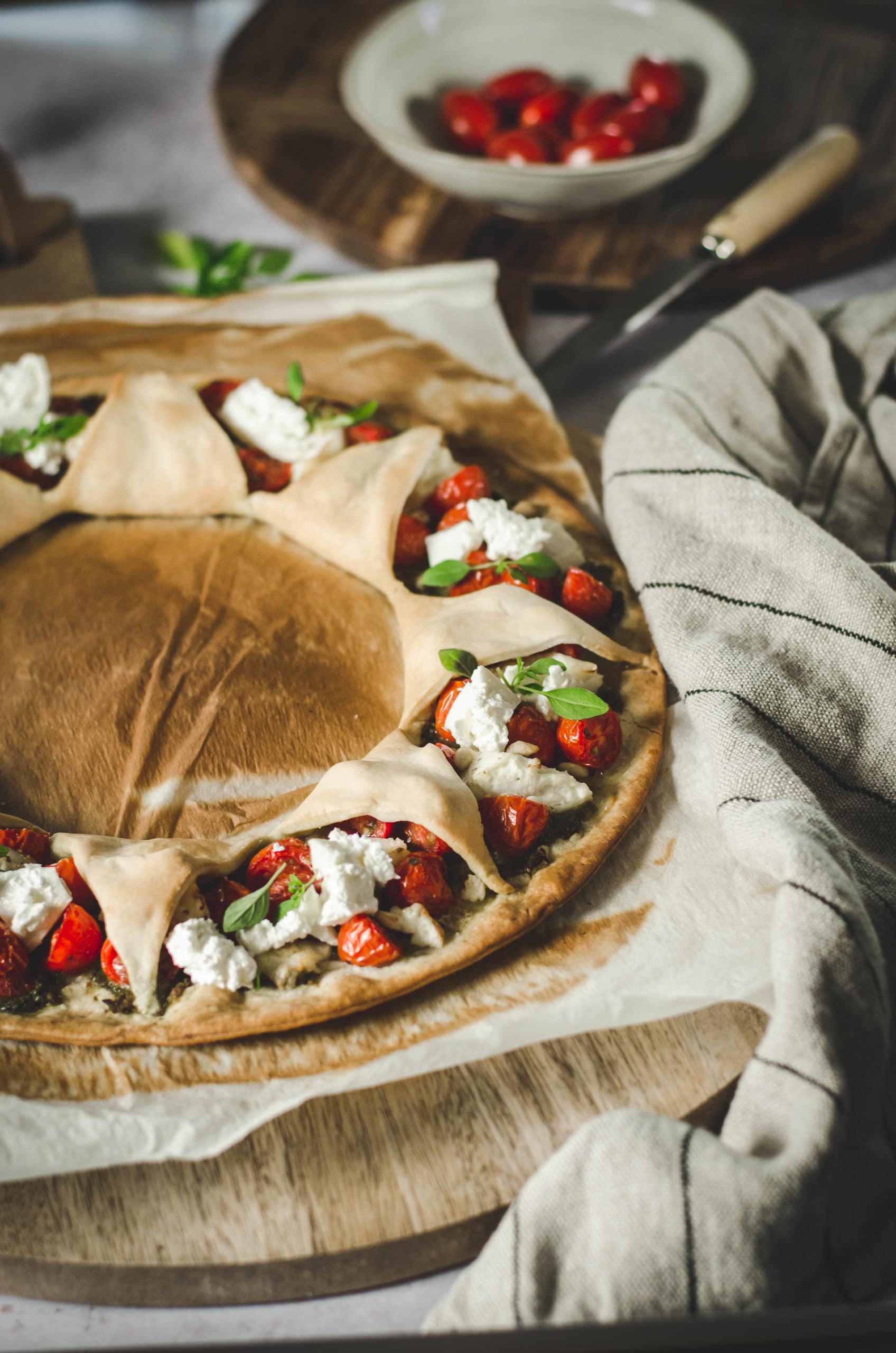 Tomato and Burrata Tart with Pesto Recipe