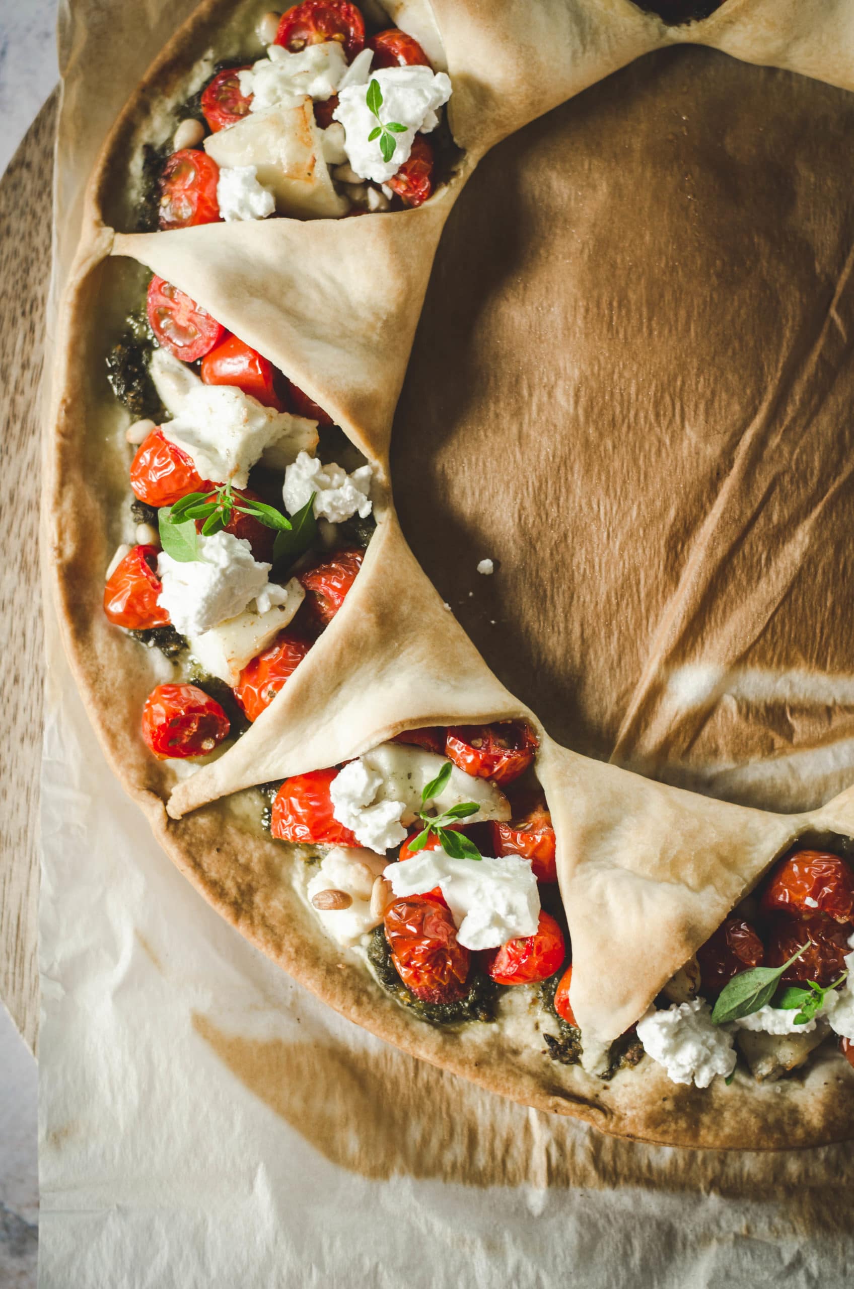 Tomato and Burrata Tart with Pesto Recipe