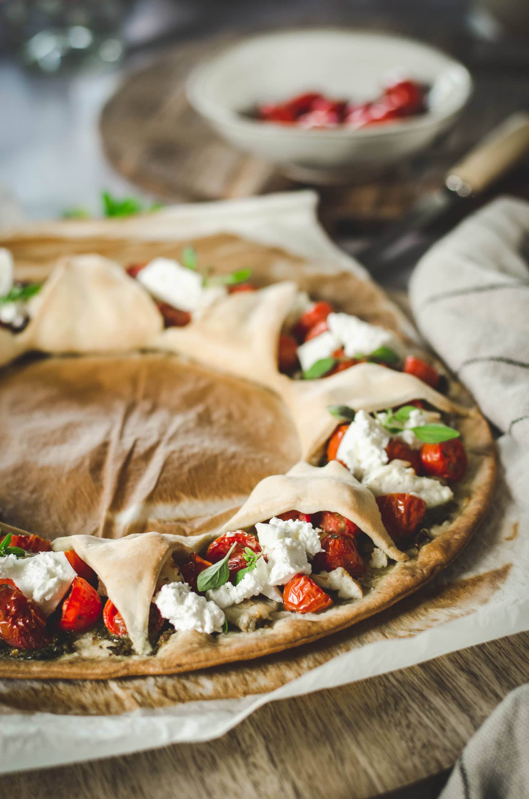 Tomato and Burrata Tart with Pesto Recipe