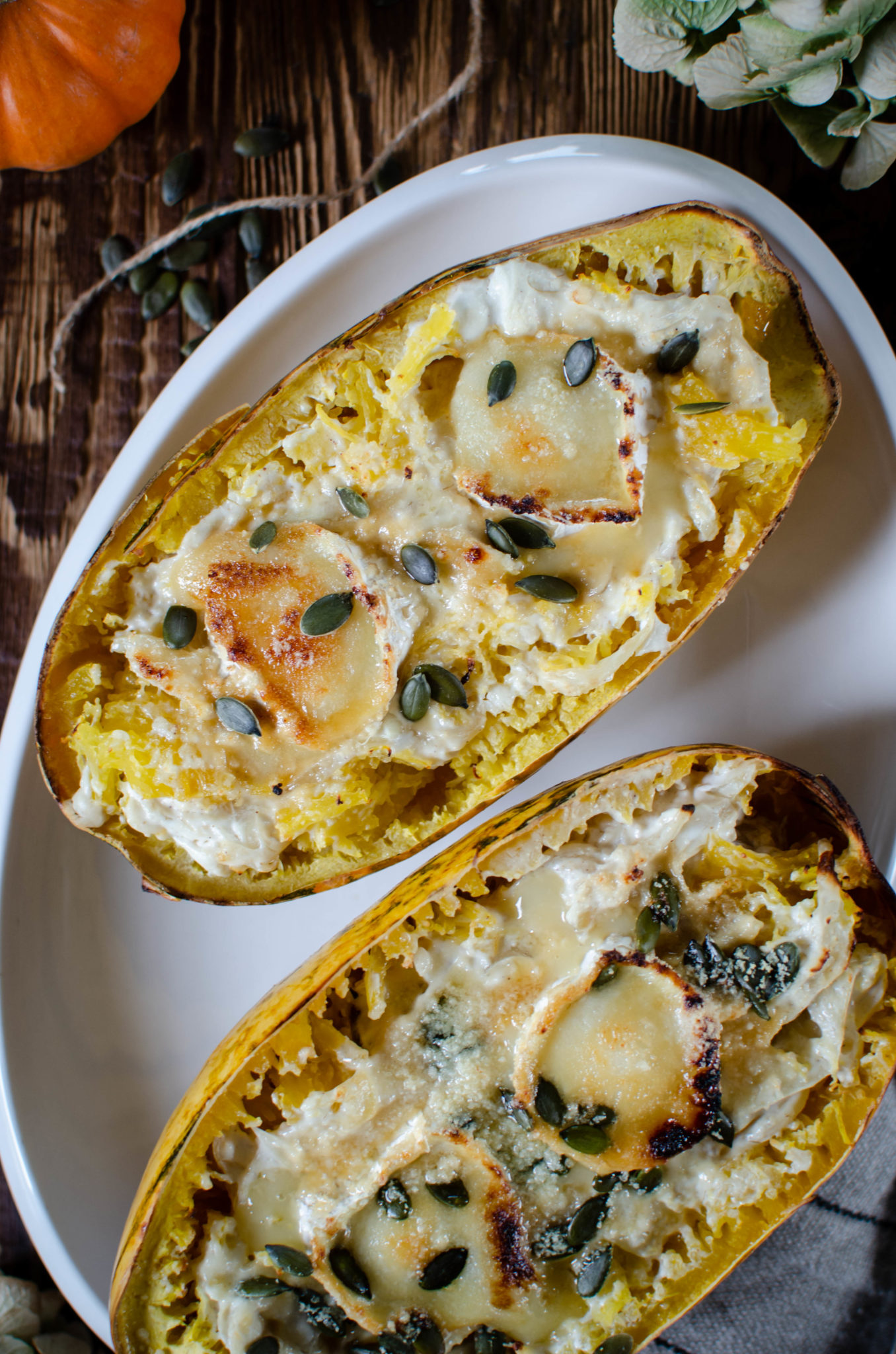 Courge spaghetti au four gratinée au chèvre