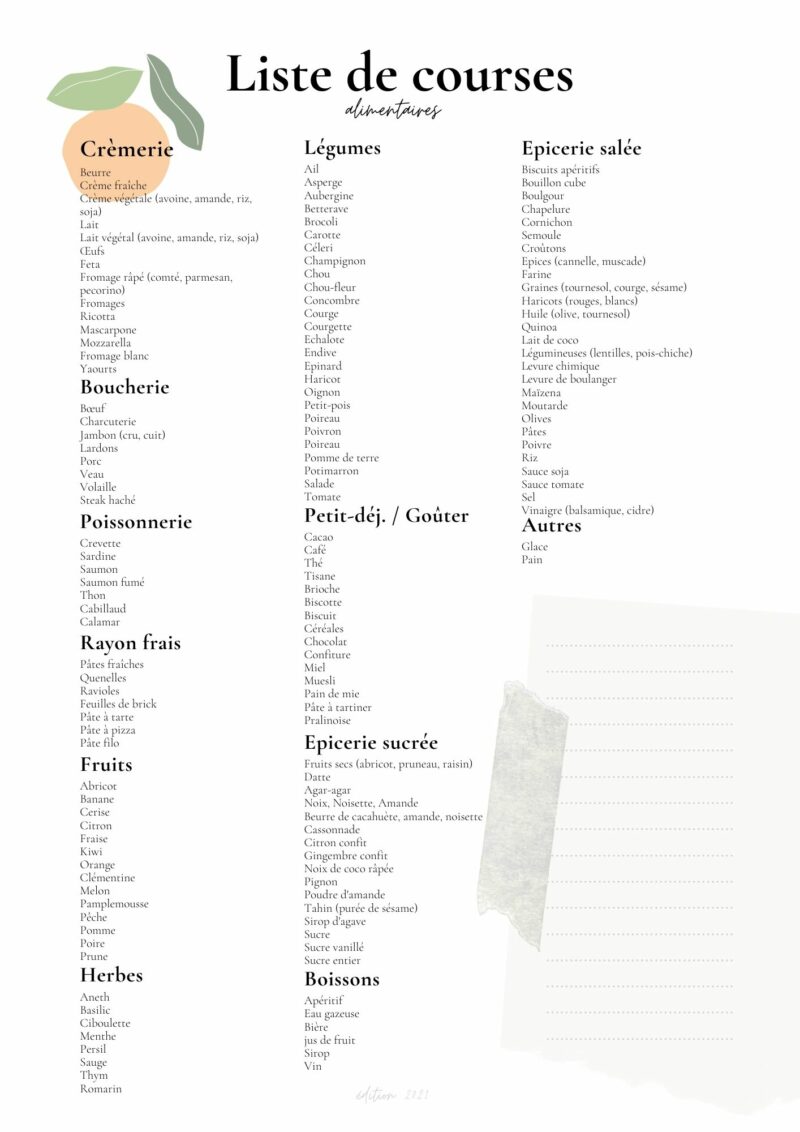 Ma liste de courses à imprimer ou télécharger en pdf