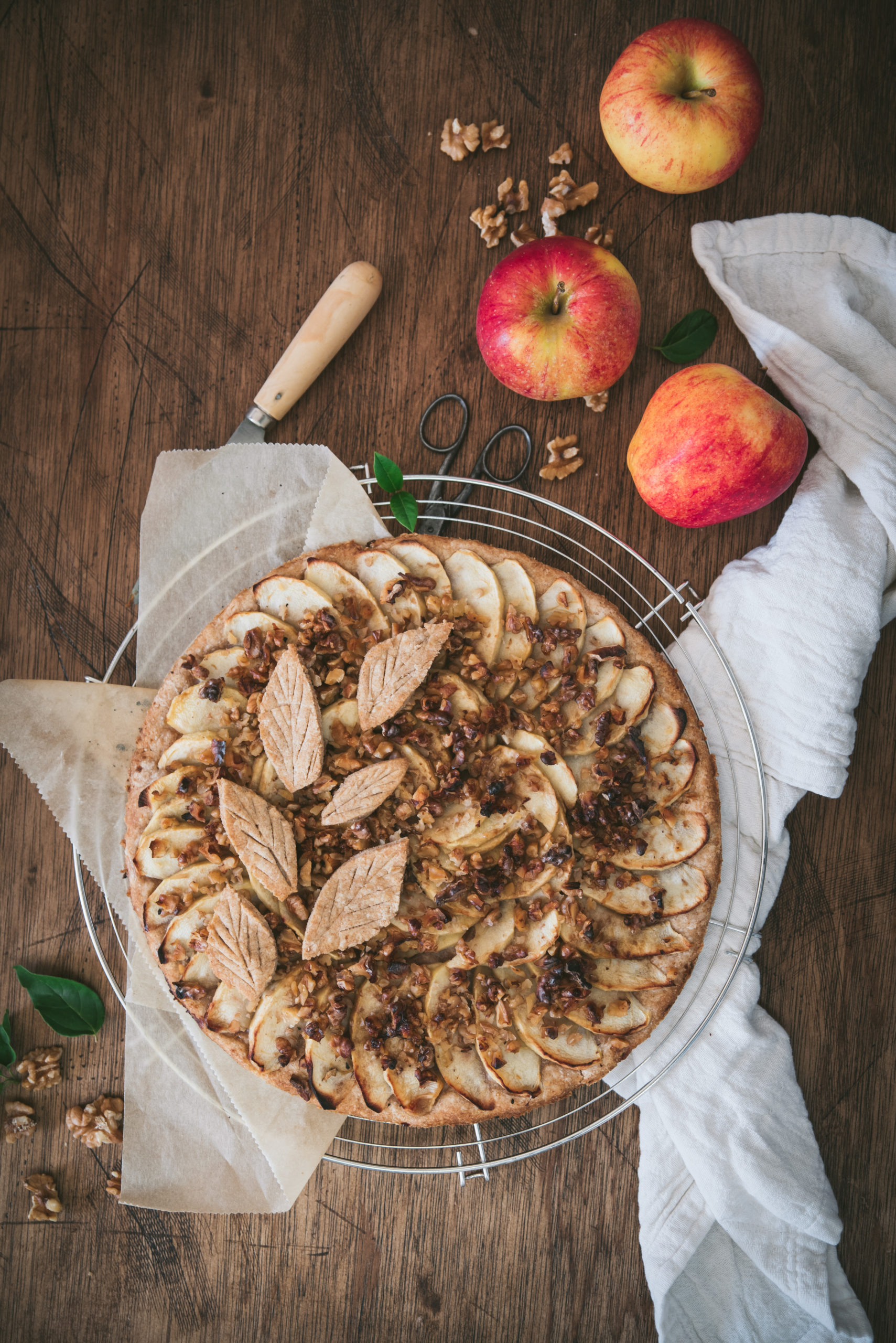 Apple and Walnut Tart with Caramel Sauce