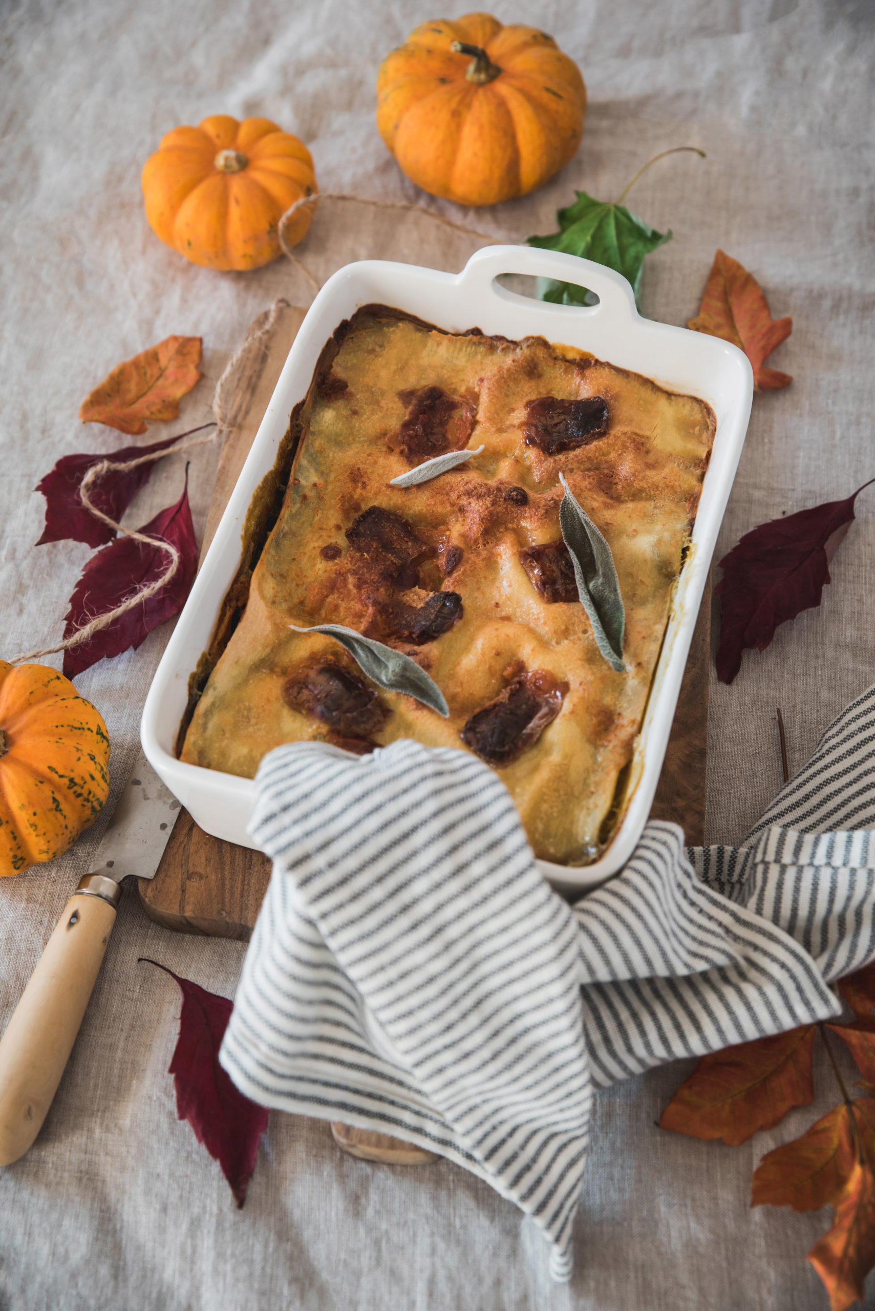 Vegetarian lasagna with Butternut, Goat Cheese and Spinach