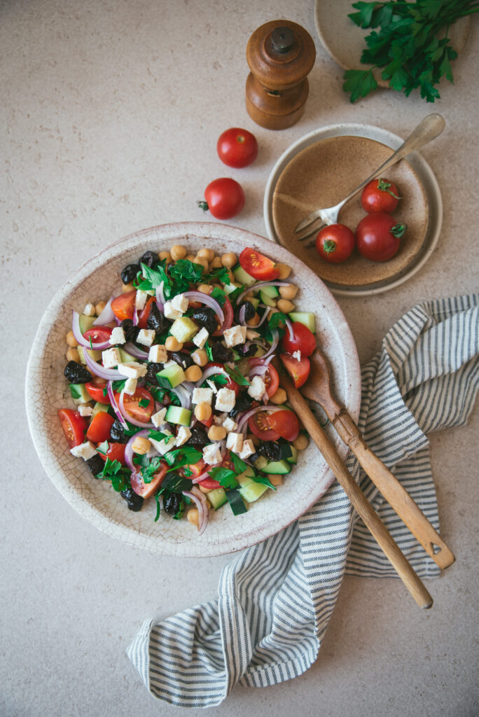 salade pois chiche tomate concombre feta olive