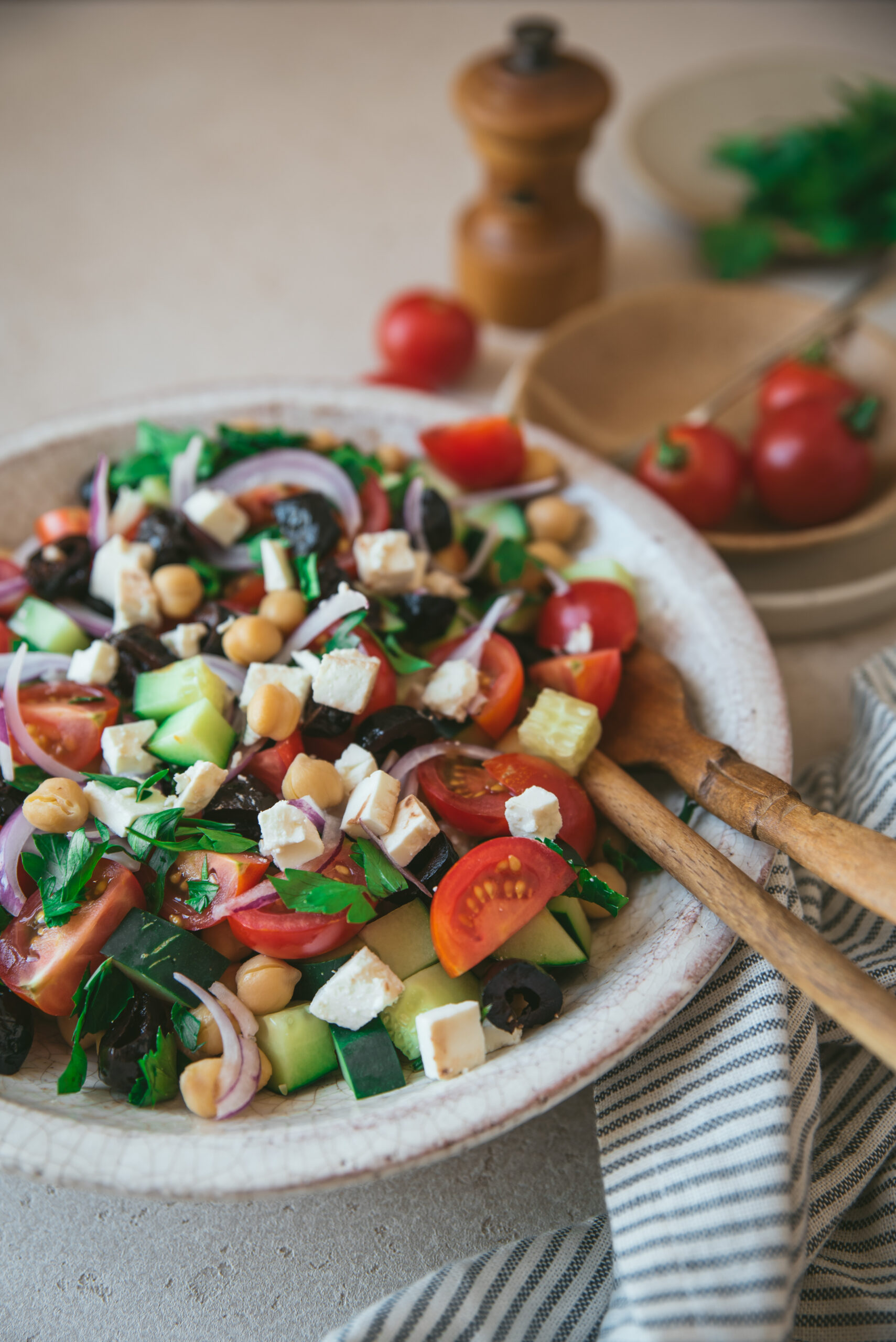 salade pois chiche tomate concombre feta olive