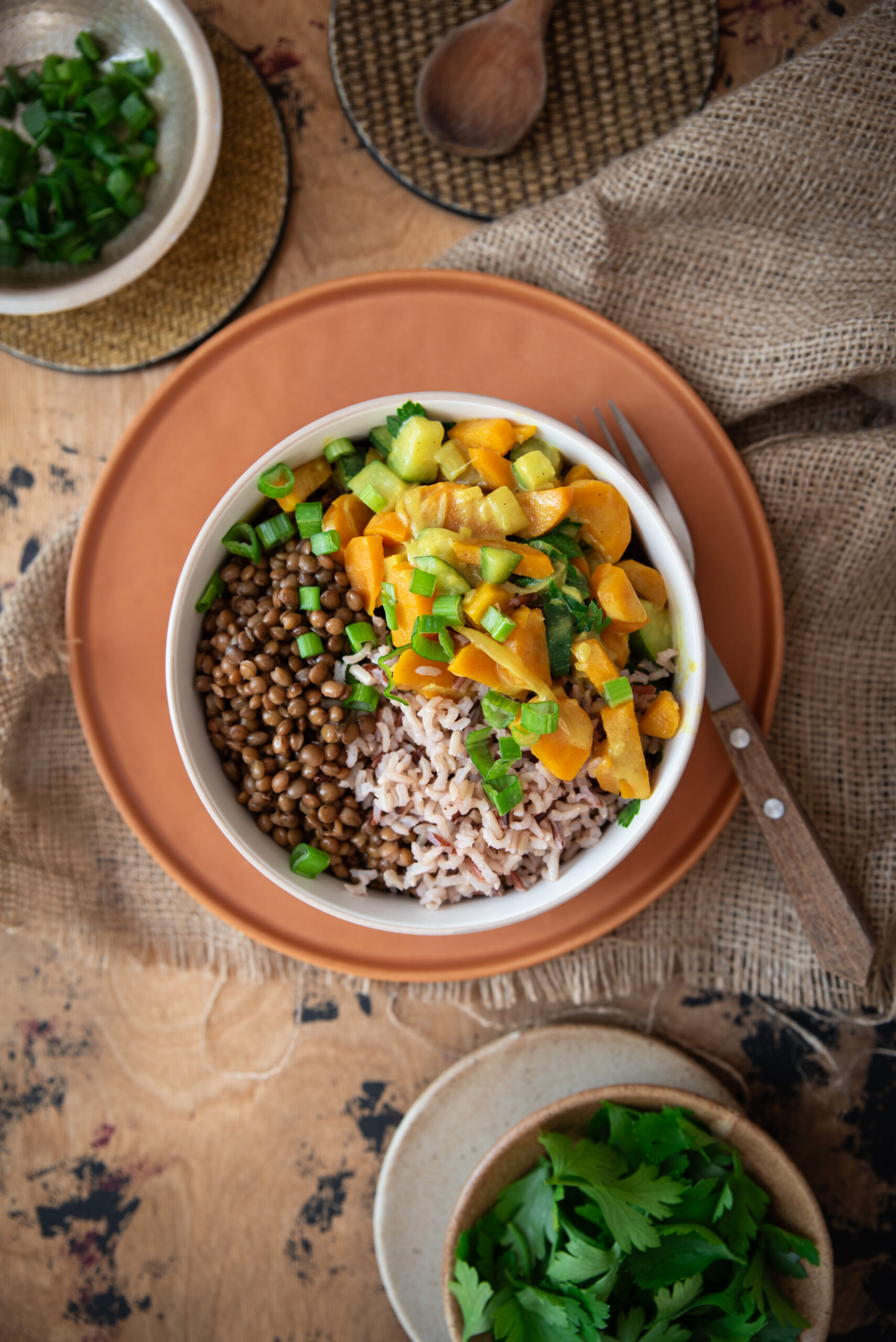 Green lentil and vegetable curry