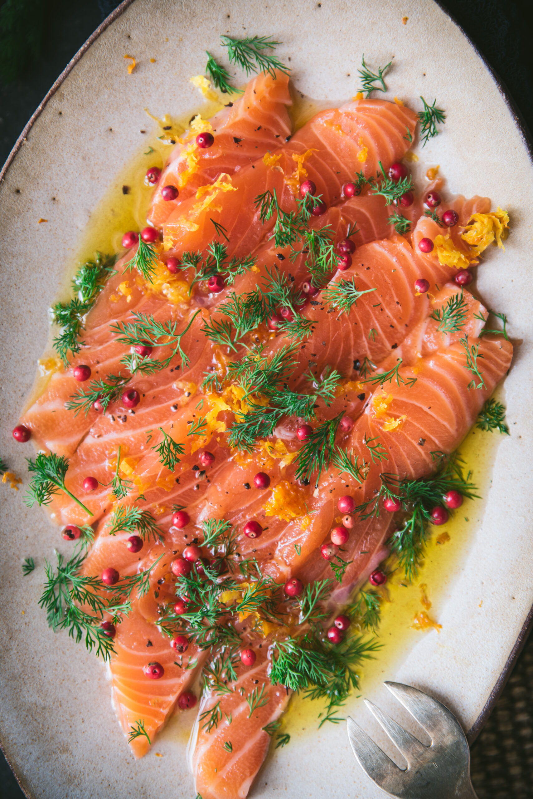salmon carpaccio marinated with olive oil and dill