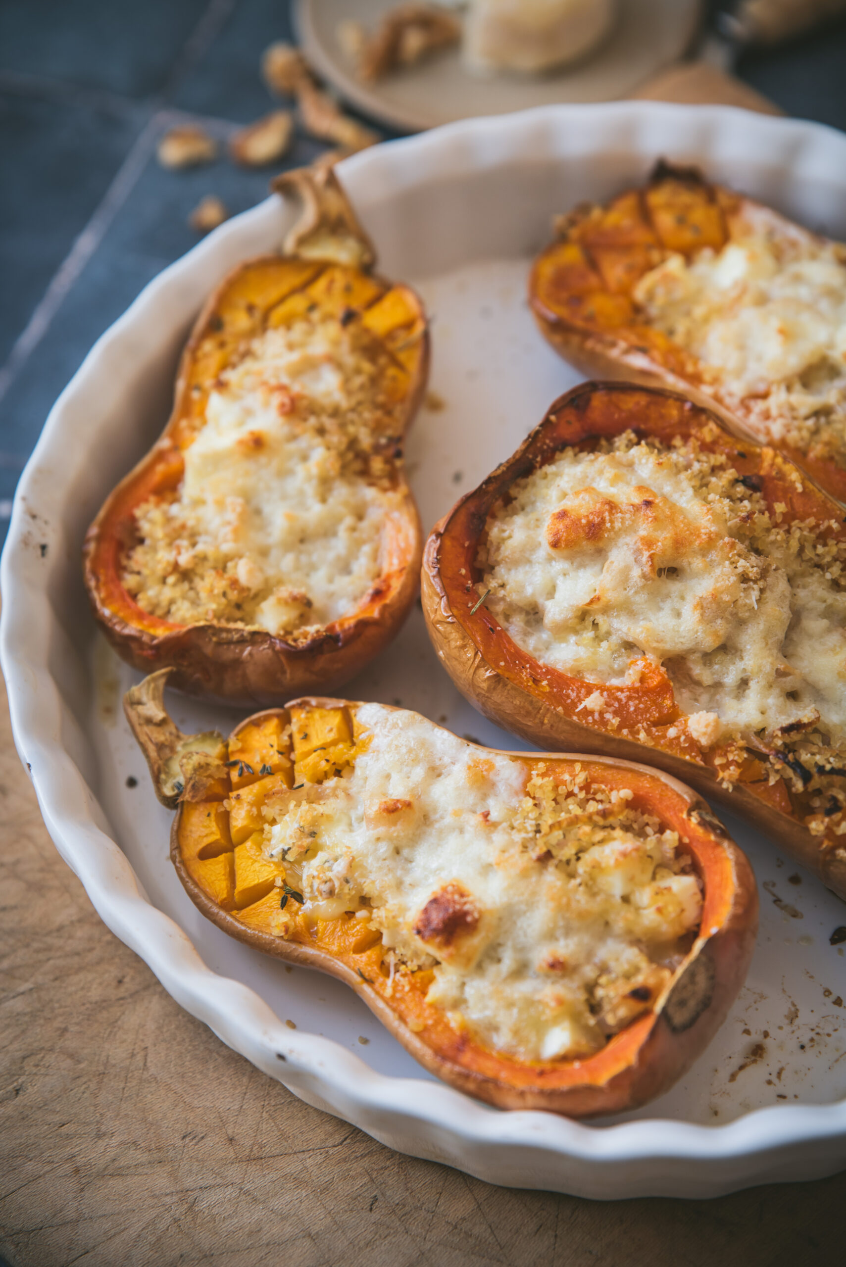 recette Butternut farcie au fromage de chèvre et boulgour