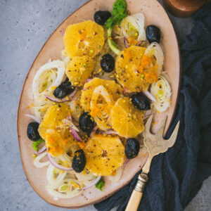 recette Salade d'orange au fenouil, olive et oignon