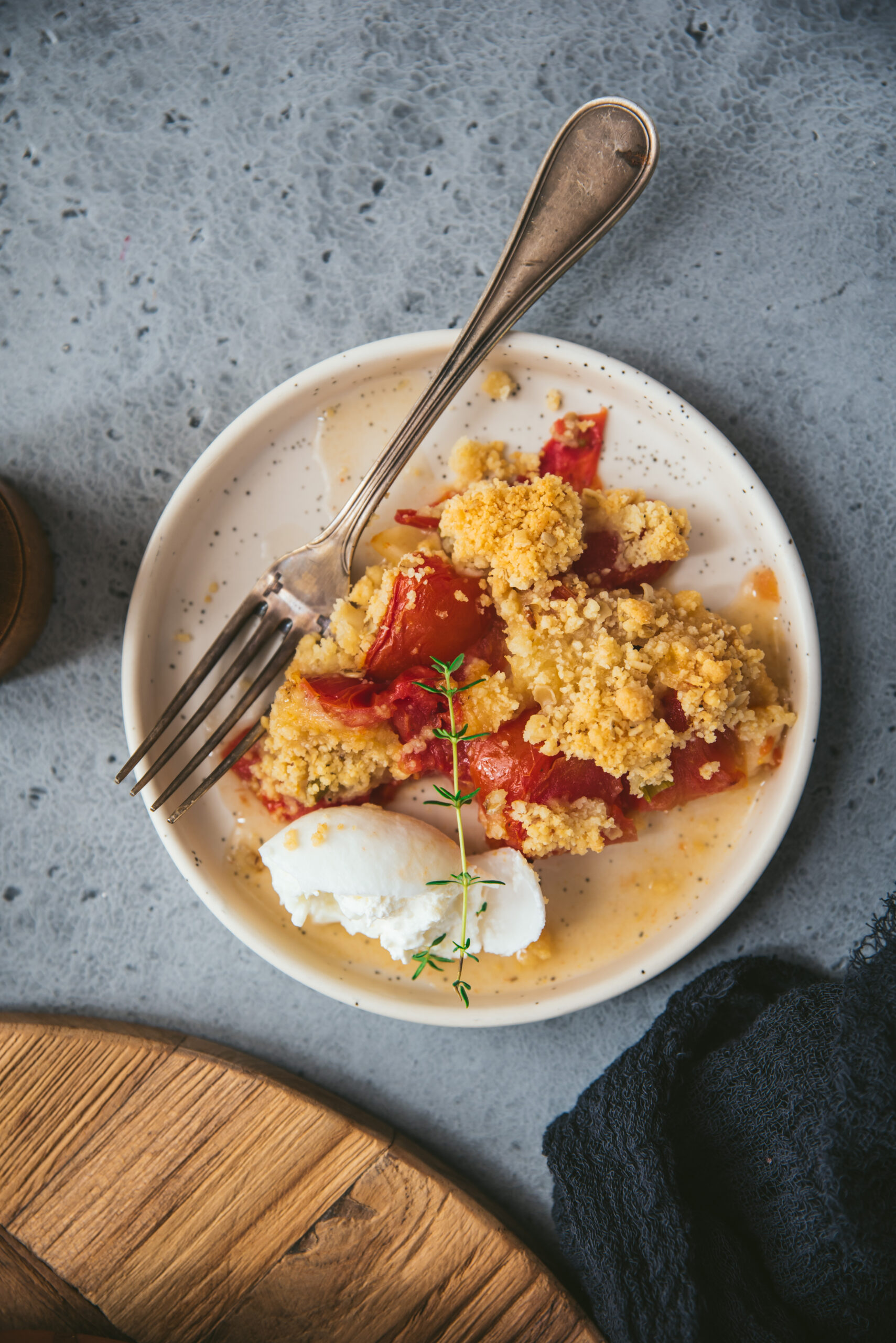 Cherry tomato crumble with parmesan and burrata recipe