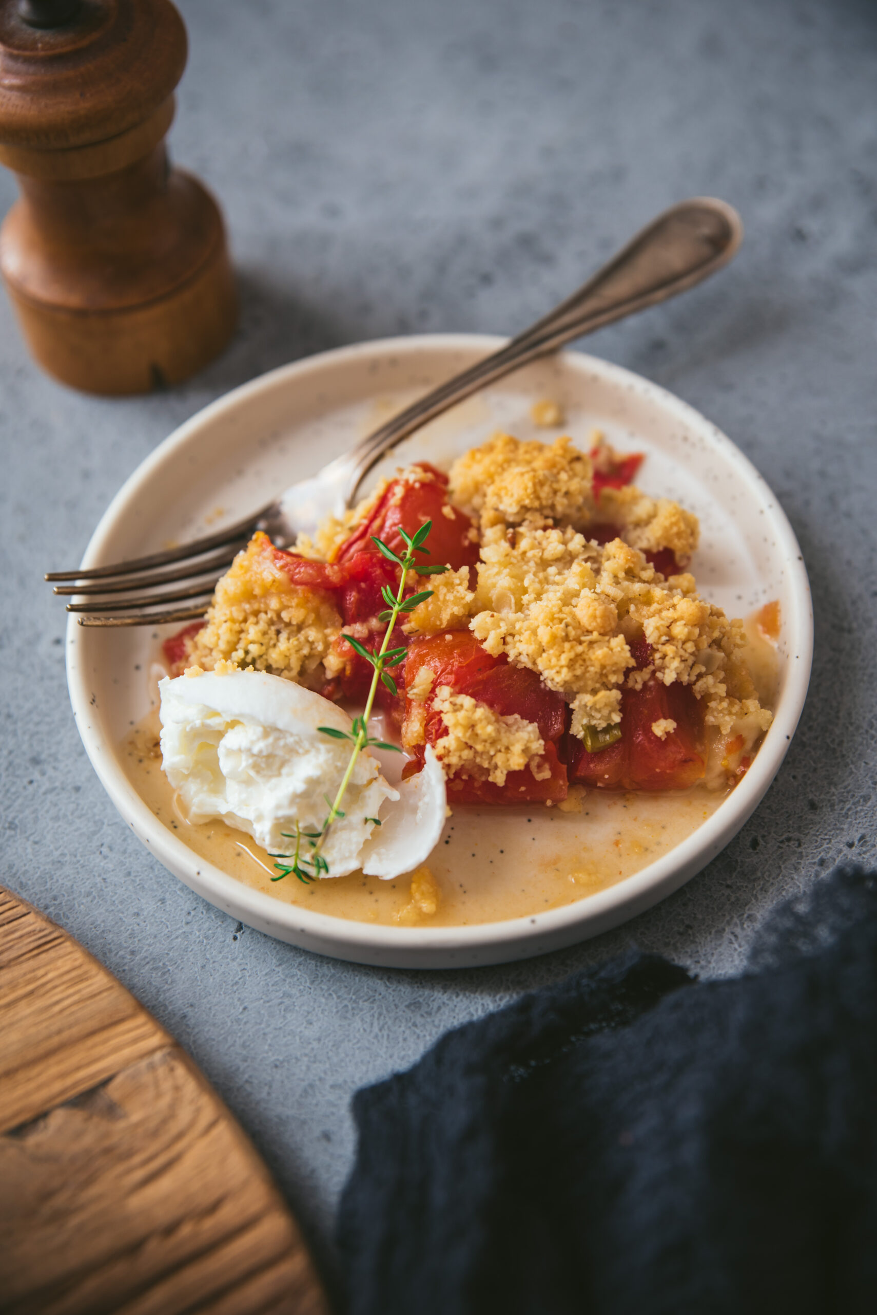 Cherry tomato crumble with parmesan and burrata recipe