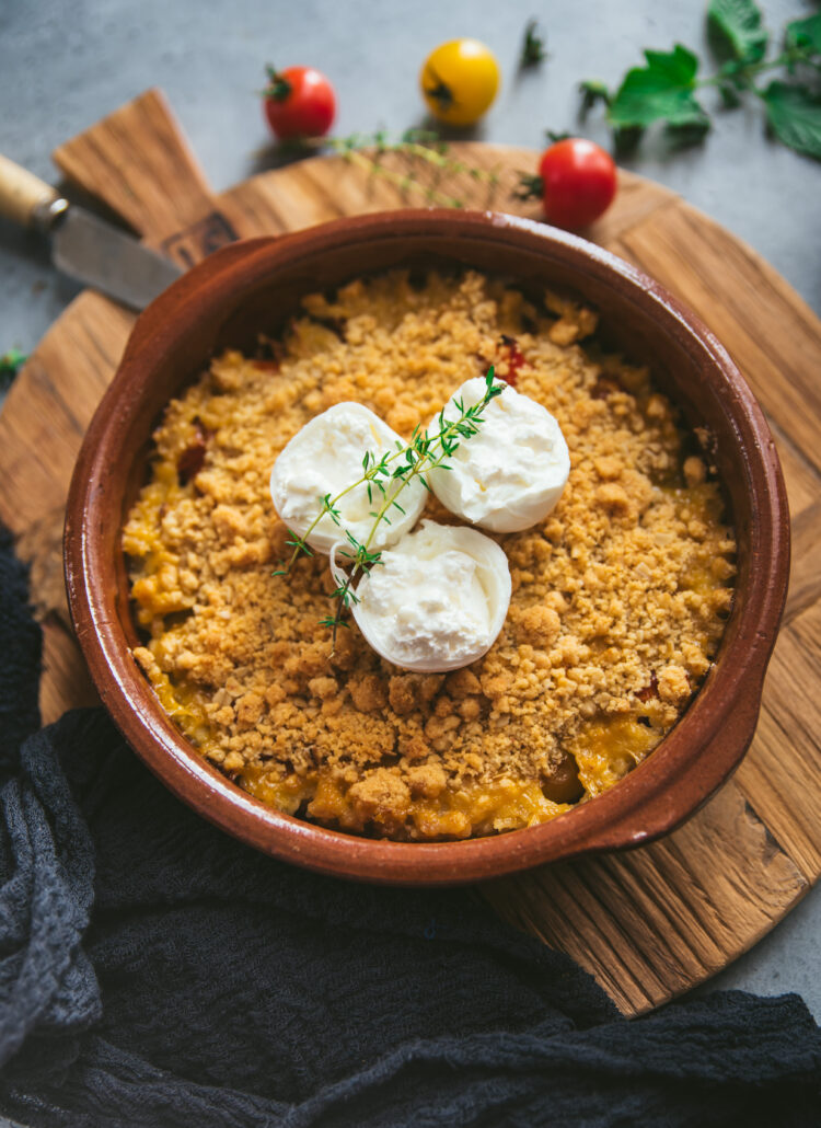 recette crumble tomate cerise burrata