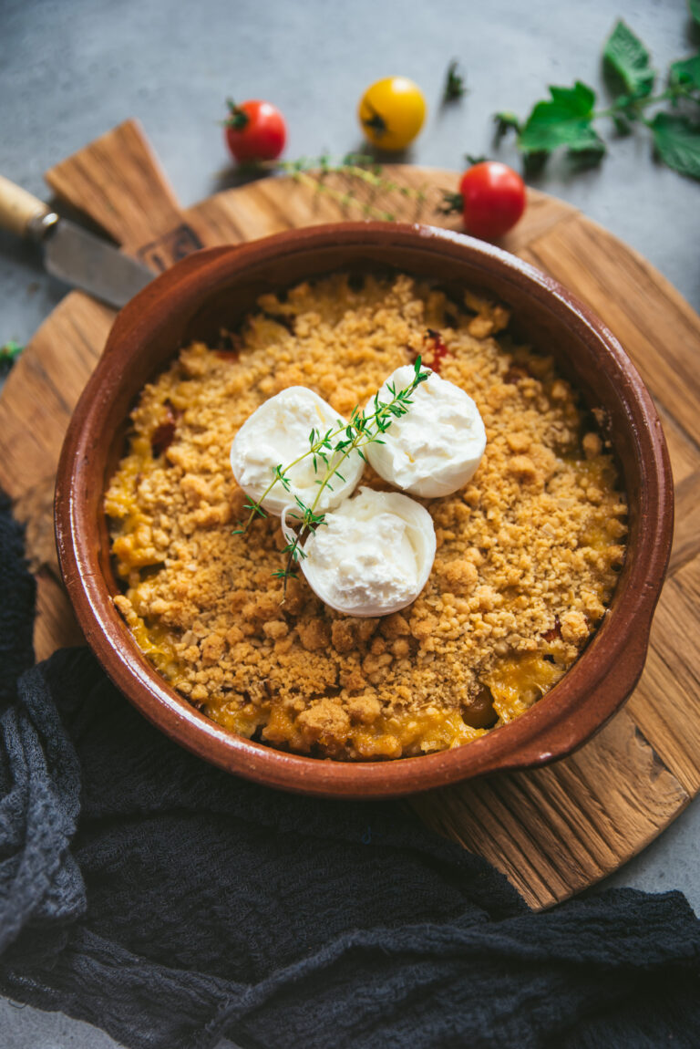 recette crumble tomate cerise burrata