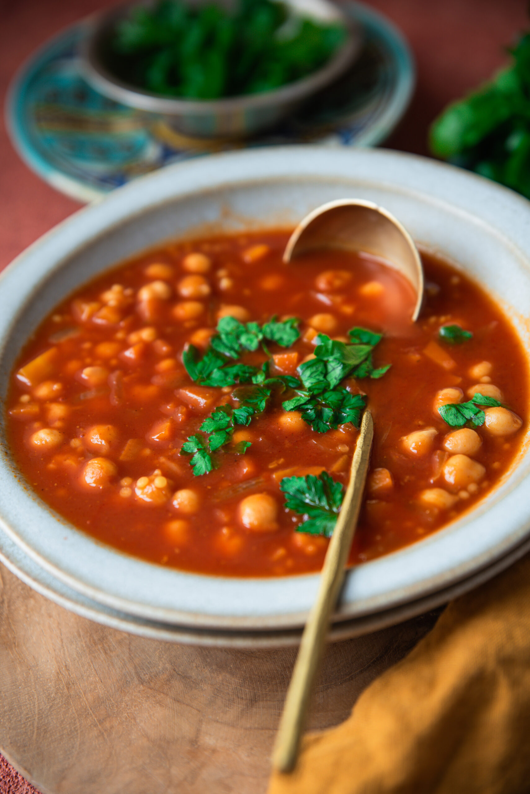 Moroccan Harira soup with chickpeas