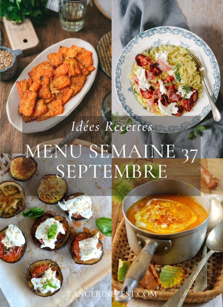 Idées recettes - Menu de la semaine 36 Septembre Voici la 36ème semaine de l'année et avec la rentrée on se sent parfois un peu dépassé par la reprise. Voilà ma sélection d'idées recettes pour bien commencer cette première semaine du mois de septembre : 5 repas salés + 2 desserts, 1 recette apéritive et 1 boisson. La plupart des recettes que je propose ici sont des plats faciles à préparer qui nécessitent peu de matériel et qui suivent la saisonnalité des aliments pour qu'ils soient frais, savoureux et plutôt économiques. Pas besoin d'être un cordon bleu pour bien manger, ces recettes s'adressent à tous et toutes, que vous soyez seul(e), en couple, en famille... il suffira simplement d'adapter les quantités. Comment planifier ses repas de la semaine ? Planifier ses menus de la semaine me semble essentiel afin de manger le plus sainement possible, pour avoir une vision équilibrée de ses repas, manger de saison, faire des économie et limiter le gaspillage... L'idée dans ces menus, c'est également de faciliter les courses et la préparation des repas. C'est pourquoi vous retrouverez parfois certains même ingrédients dans plusieurs recettes mais accordés de différentes manières. Cela rend l'organisation et la cuisine plus aisée. C'est le principe du Batch cooking. Planning Repas de la semaine + Courses Idées recettes - Menu de la semaine 36 de Septembre En cliquant sur chaque recette ci-dessous, vous aurez accès instructions détaillées et au détail des ingrédients dont vous aurez besoin pour la préparer. Il vous suffira simplement de constituer votre planning de repas et votre liste de courses personnalisée pour la semaine. Idées recettes de plats salés pour les Menus de la semaine 36 du mois de Septembre Tarte courgette, fromage de chèvre et ricotta Cannelloni d’aubergine à la ricotta Rougail saucisse Tomates farcies au poulet Salade de concombre, feta, melon et noisettes 1. Tarte courgette, fromage de chèvre et ricotta 2. Cannelloni d’aubergine à la ricotta 3. Rougail saucisse 4. Tomates farcies au poulet 5. Salade de concombre, feta, melon et noisettes Idées recettes de desserts pour les Menus de la semaine 36 du mois de Septembre Banana Bread ultra-moelleux au chocolat Fondant au chocolat et poudre d’amande 6. Banana Bread ultra-moelleux au chocolat 7. Fondant au chocolat et poudre d’amande Idées recettes apéritives pour les Menus de la semaine 36 du mois de Septembre Cocktail rosé à la framboise Plateau apéritif dînatoire healthy 8. Cocktail rosé à la framboise 9. Plateau apéritif dînatoire healthy Quels sont Les Fruits et Légumes de Saison en Septembre ? Que mange t’on en fin d'été ? Les mois de septembre marque la transition entre l'été et l'automne c'est un pur bonheur au niveau des fruits et légumes ! Il y en a pour tous les goûts et de toutes les couleurs ! Je pense que c'est un de mes mois préférés de l'année en cuisine. Les légumes : Ail – Artichaut – Aubergine – Avocat – Batavia – Blette – Brocoli – Carotte – Céleri branche – Chou rouge – Chou-chinois – Chou-fleur – Concombre – Courgette – Échalote – Épinard – Fenouil – Haricot vert – Haricot blanc – Maïs – Petit oignon blanc – Petit pois – Pois mange-tout – Poivron – Pomme de terre – Potimarron - Radis – Roquette – Tomate – Salade Les fruits : Abricot – Airelle – Banane – Cerise – Citron – Fraise – Framboise – Fruit de la passion – Groseille – Litchi – Mangue – Melon – Mirabelle – Mûre – Myrtille – Nectarine – Pastèque – Pêche – Prune Les herbes fraîches : Aneth – Basilic – Ciboulette – Coriandre – Menthe – Sauge – Roquette – Thym – Romarin [wprm-recipe id="83022"] Infos utiles Vous pouvez consulter le calendrier les fruits et légumes de saison qui vous donnera d'autres idées de repas à cuisiner si ceux sélectionnés ne vous conviennent pas. Je vous invite également à consulter ma liste de courses alimentaires à personnaliser qui vous facilitera le quotidien pour ne rien oublier lors de vos achats. Vous pourrez également retrouver les grands principes du batch cooking et les autres idées menus. Calendrier fruits & légumes Liste de courses Batch cooking Autres Menus Idees-recettes-–-Menu-de-la-semaine-37-Septembre