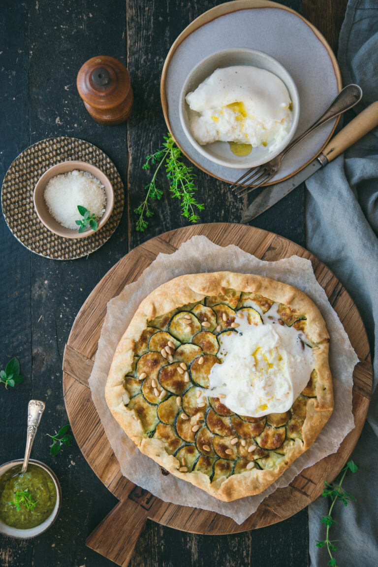 Tarte salée courgette au pesto et burrata