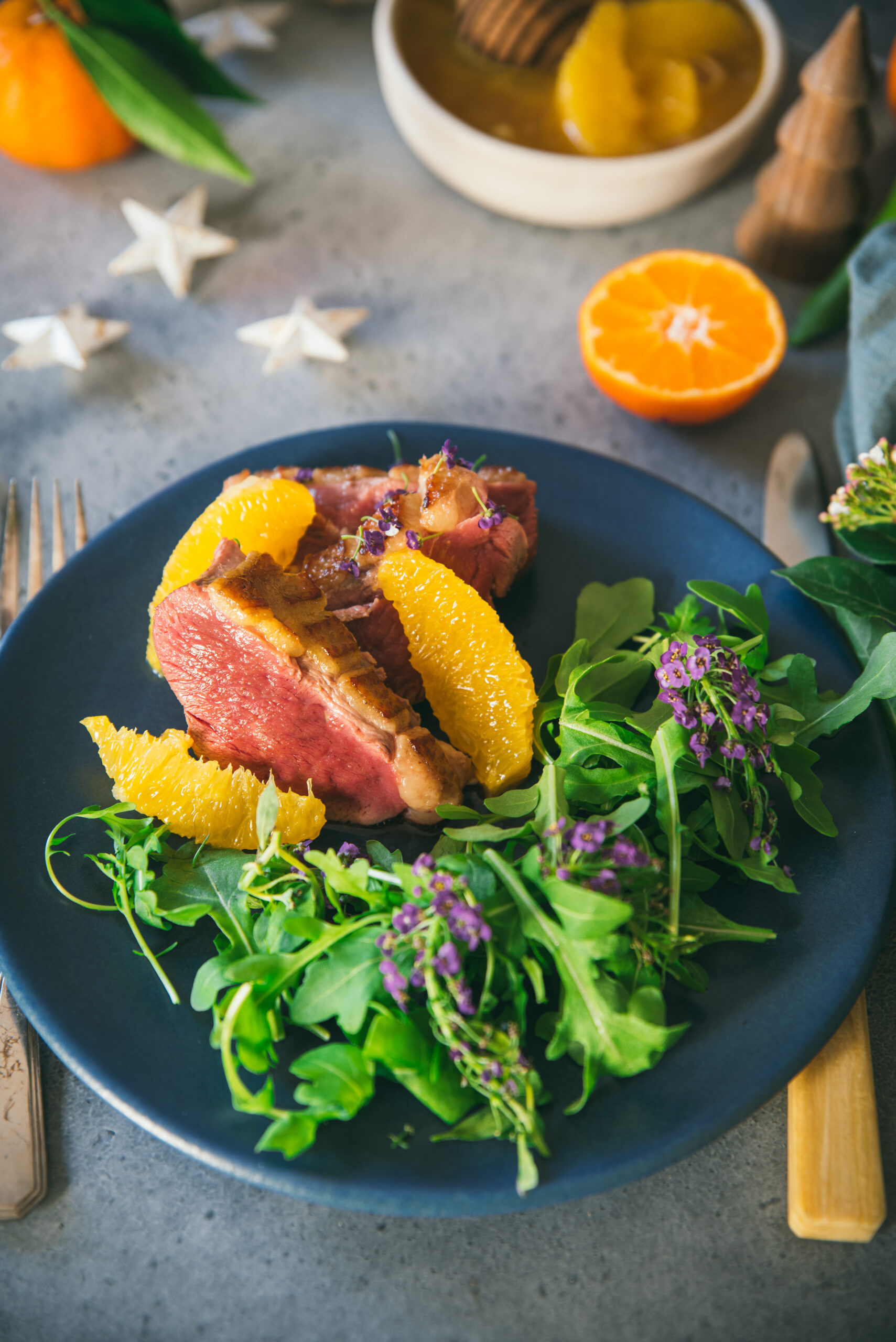 Magret de canard à l'orange sauce au Miel