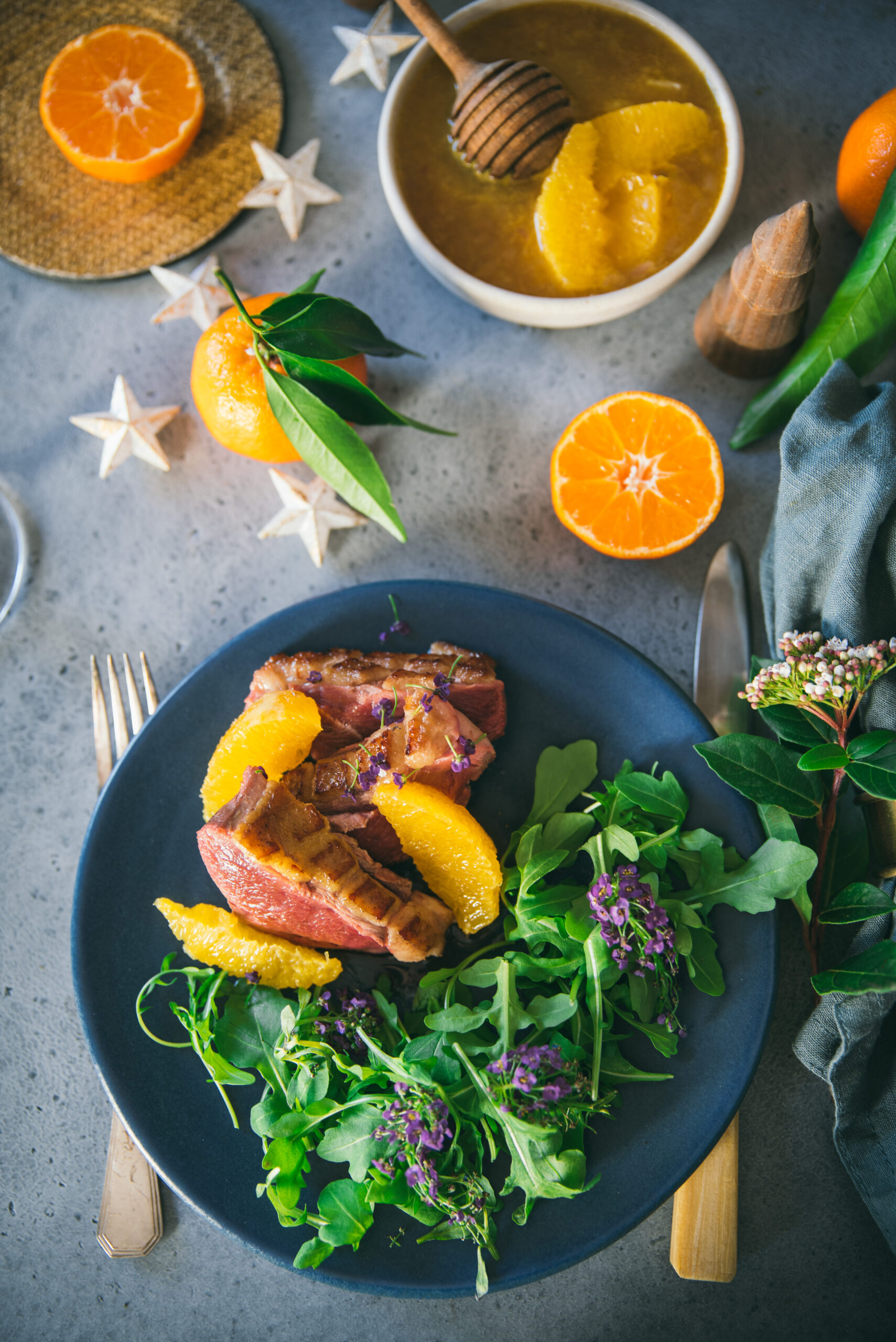 Magret de canard à l'orange sauce au Miel