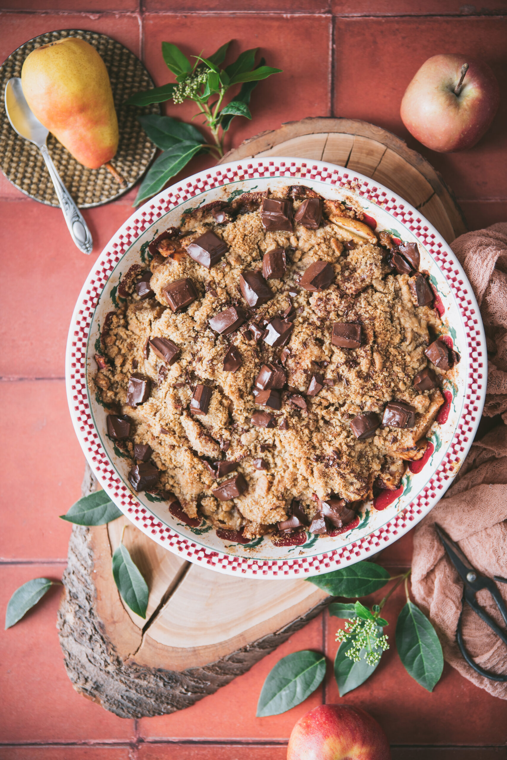 Apple and Pear Crumble and Chocolate