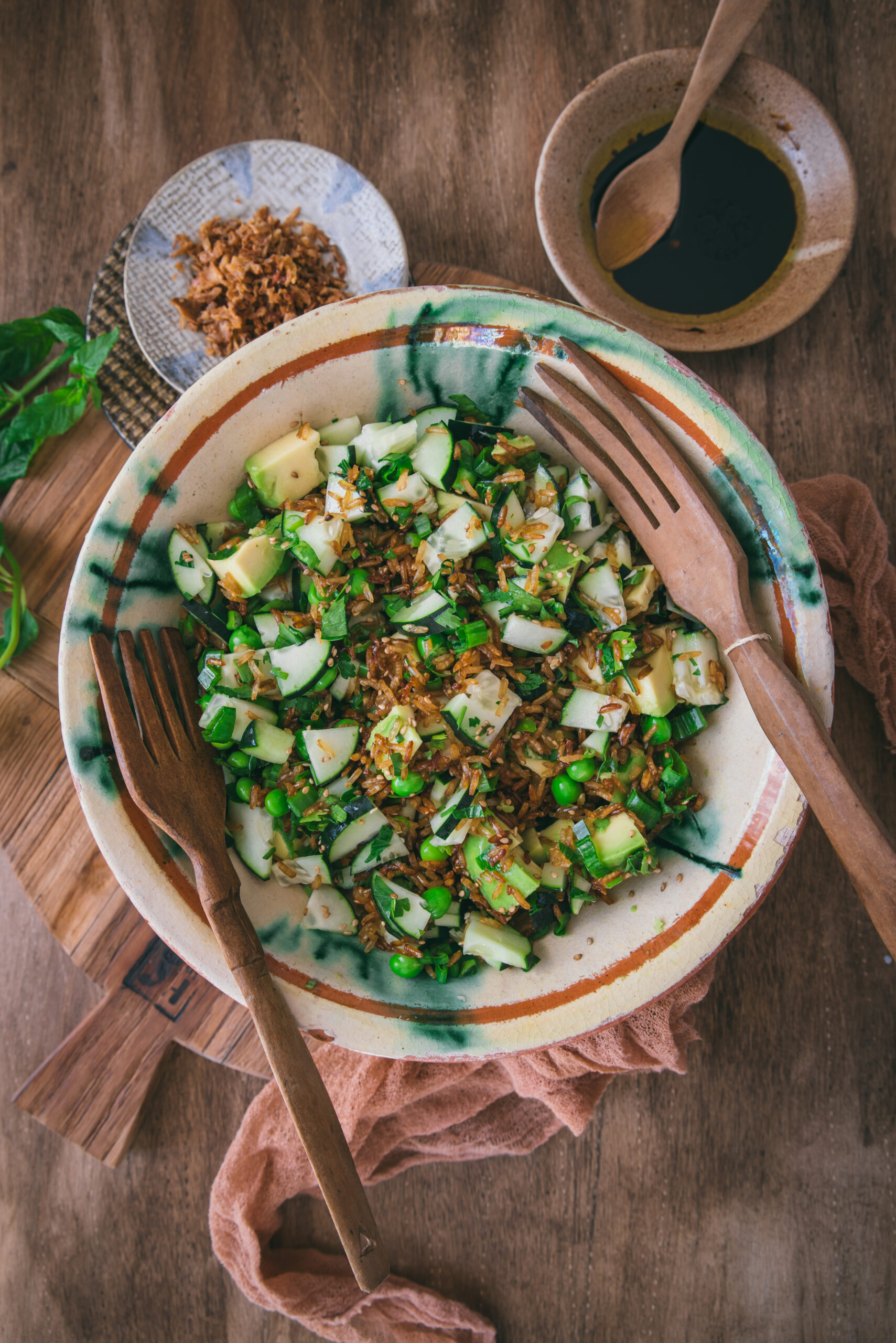 recette salade riz croustillant concombre avocat