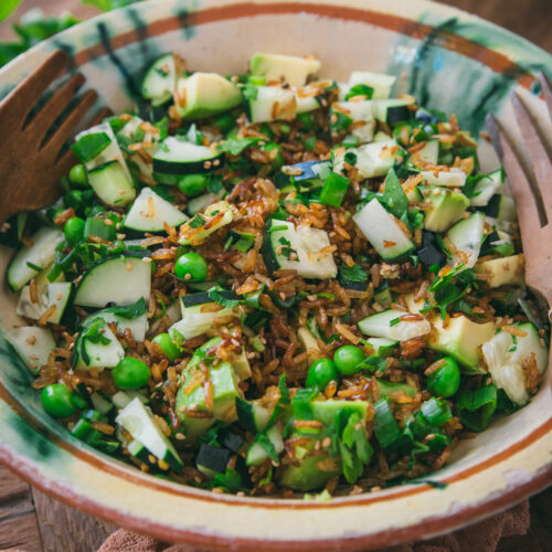 recette salade riz croustillante concombre avocat