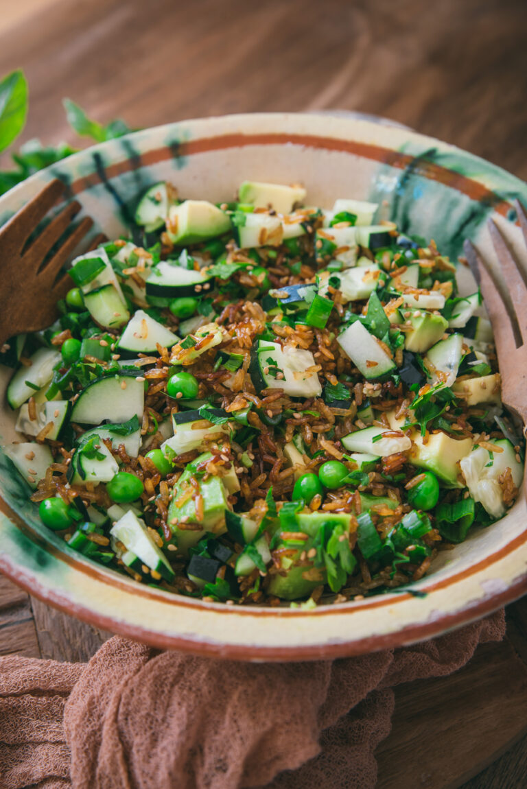 recette salade riz croustillante concombre avocat