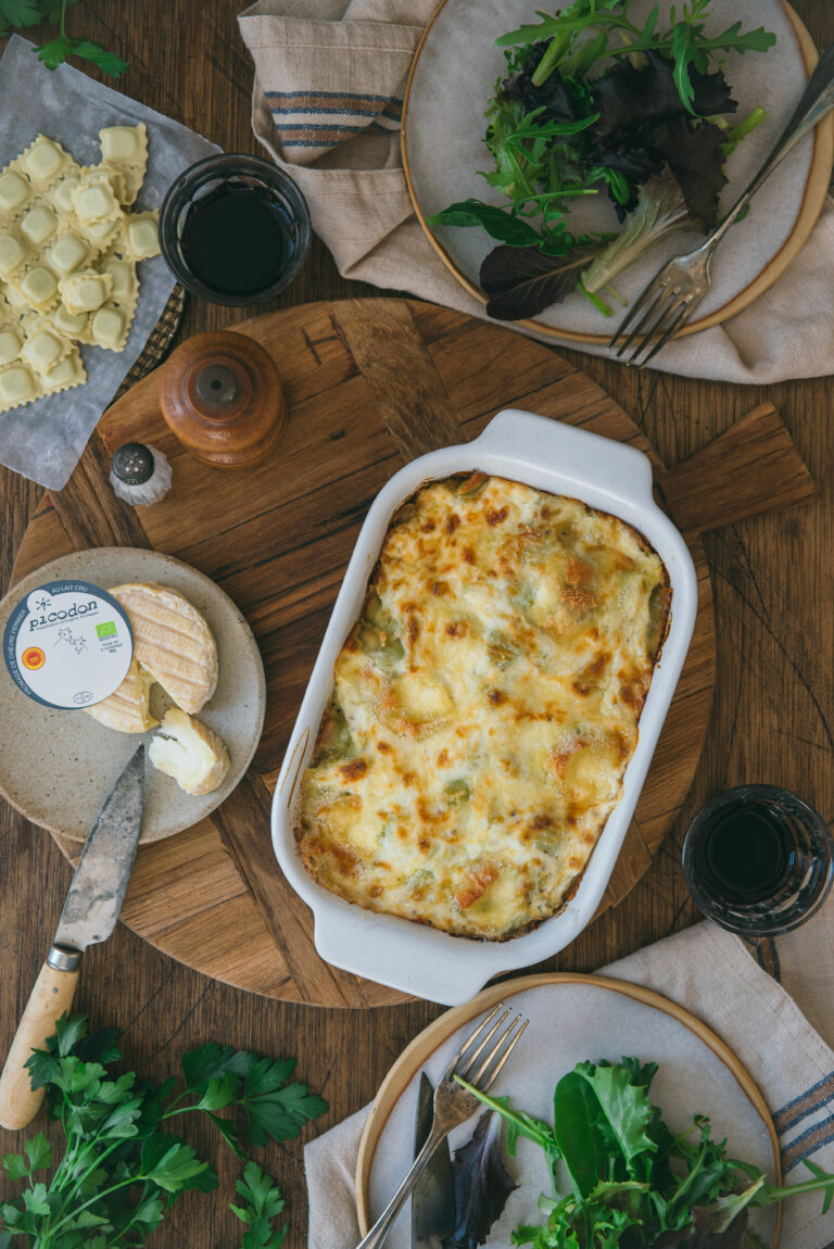 recette gratin raviole fromage chèvre