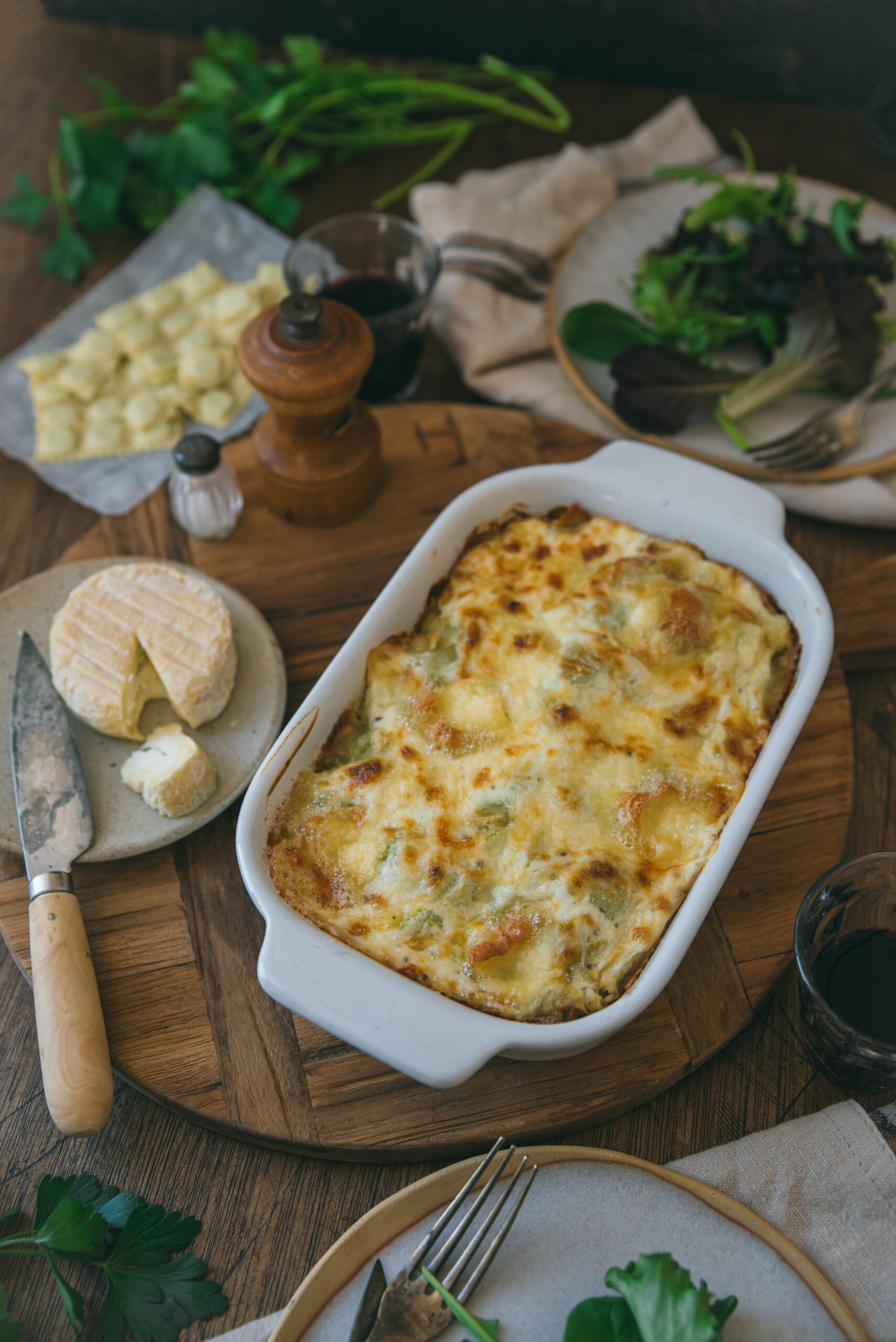 recette gratin raviole poireau chèvre