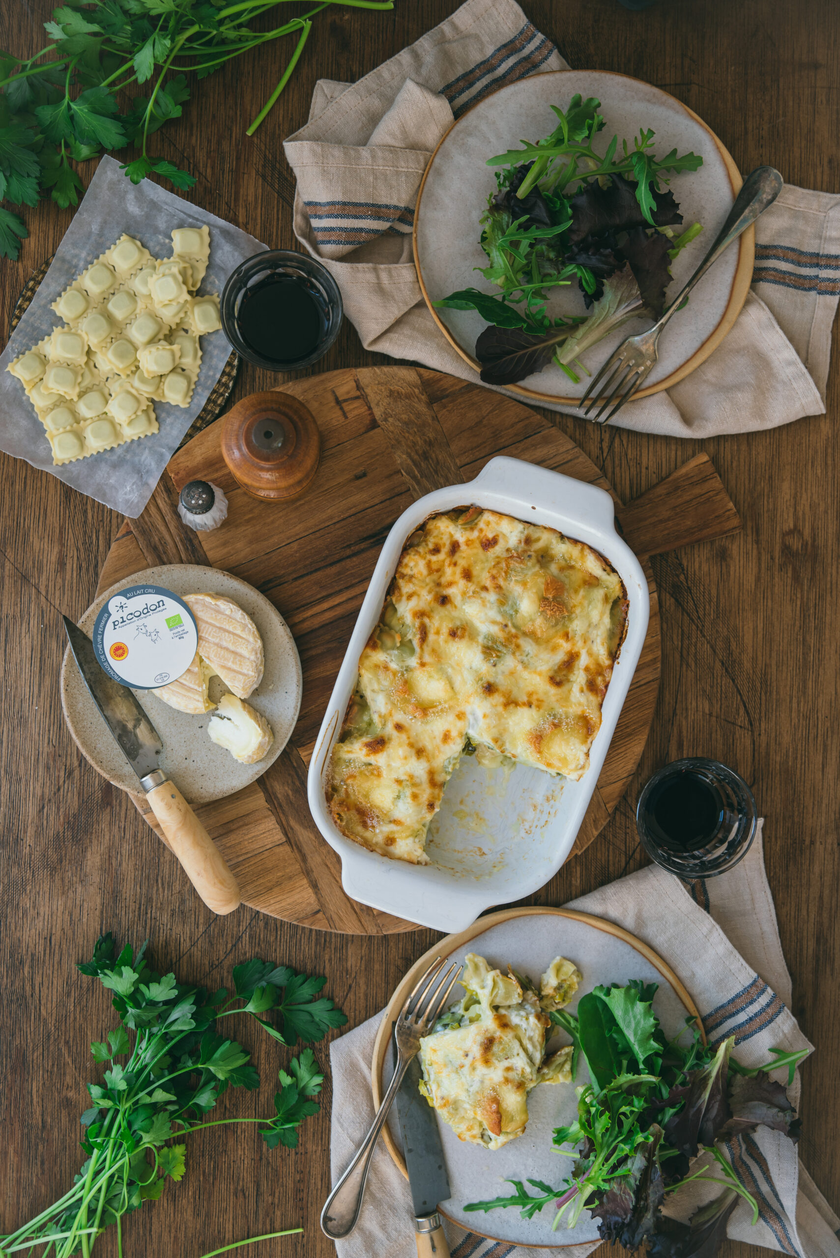 recette gratin raviole poireau chèvre
